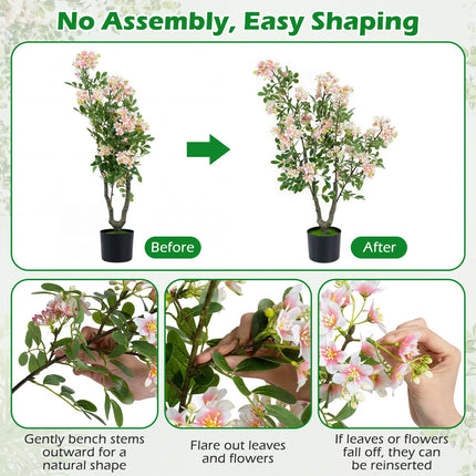 Dreamade 36" Artificial Impatiens Blossom Tree w/Mini Fruits & Faux Grass