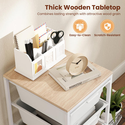 Dreamade 4-Drawer Rolling Storage Cart Mobile Utility Organizer with Wooden Tabletop and Lockable Wheels
