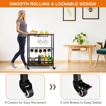 3-Tier Rolling Kitchen Island Cart Industrial Style Trolley Serving Cart