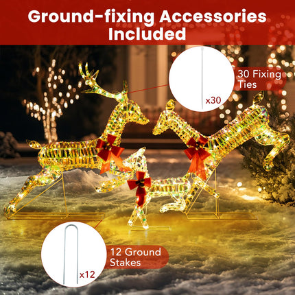 Dreamade Christmas Lighted Reindeer, Set of 3 Reindeer Decorations with LED Lights and Red Bows