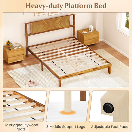 Dreamade Queen/Full/Twin Size Acacia Wood Platform Bed Frame Mid-Century Modern Bed Frame with Headboard