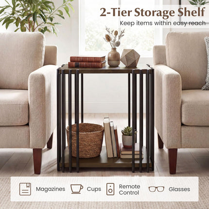 Dreamade 2-Tier Wood Side Table - Narrow Sofa Couch End Table (1/2)