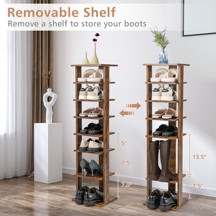 Dreamade 8-Tier Vertical Shoe Rack, Corner Shoe Storage Organizer for 7 Pairs, Freestanding Narrow Shoe Rack