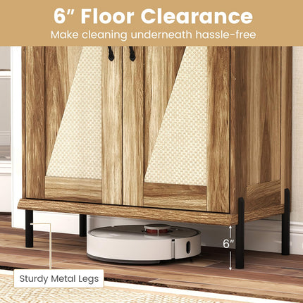 Dreamade 5-Tier Farmhouse Shoe Storage Cabinet with Woven Rattan Doors,