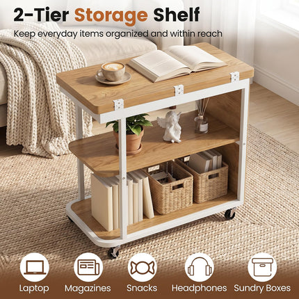 Dreamade 3-Tier Mobile Side Table with Foldable Top & Universal Wheels (1/2)