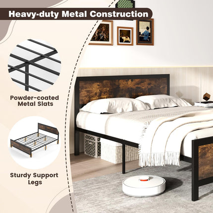 Dreamade Metal Full Size Platform Bed Frame with Wood Headboard and Footboard