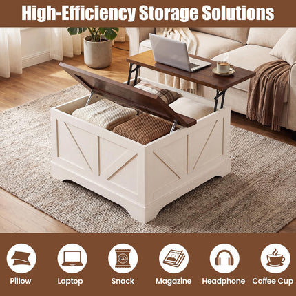Dreamade 31.5" Square Farmhouse Lift Top Coffee Table with Storage