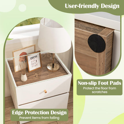 Dreamade Modern Nightstand with 2 Storage Drawers, Wooden Night Stand with Raised Edge