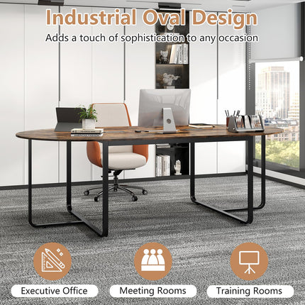 Dreamade Large Oval Meeting Table for 10 to 12 People with Dual Cable Holes and Metal Legs