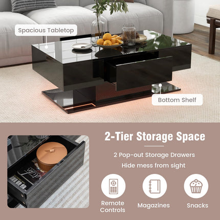 Dreamade Modern LED Coffee Table - 2-Tier Center Table
