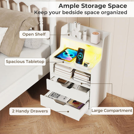 Dreamade Nightstand with LED Light and Charging Station for Living Room Bedroom