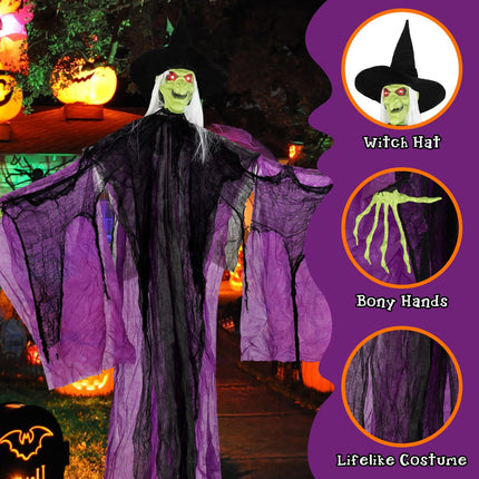 Dreamade 7.2 FT Halloween Animatronic Witch, Animated Standing Poseable Figure with Light up Eyes
