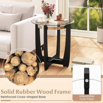Dreamade Round Glass End Table - 24’’ Side Table with Tempered Glass Top