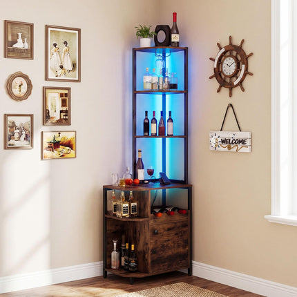 Dreamade Corner Bar Cabinet w/Power Outlets