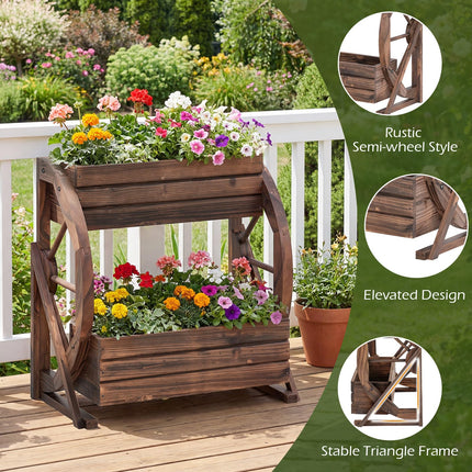 Dreamade Wooden Wagon Planter Box for Patio Garden Balcony