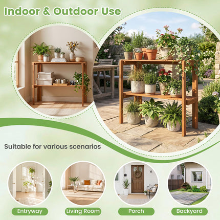 Dreamade 2-Tier Solid Wood Foldable Plant Shelf
