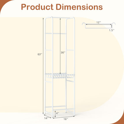 Dreamade Heavy-Duty White Garment Rack with 6 Hanging Rods & 10 Pants Hangers