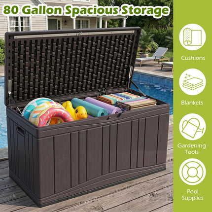 Dreamade 80 Gallon Patio HDPE Storage Bin with Gas Struts & Lock-Compatible Lid