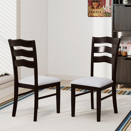 Dreamade Wooden Dining Chairs Set of 2/4 with Rubber Wood Legs Fabric Padded Seat Wavy Ladder Back