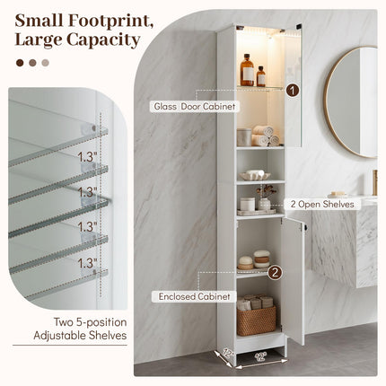 Dreamade Tall Narrow Bathroom Cabinet with Lights & Remote Control (1/2)