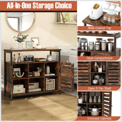 Dreamade Buffet Cabinet, Kitchen Sideboard with 2 Storage Cupboards, Open Shelves, 2 Cubes, Anti-Tipping Kits
