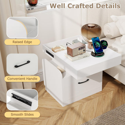 Dreamade Nightstand with Charging Station Modern Bedside Table for Living Room Bedroom Office