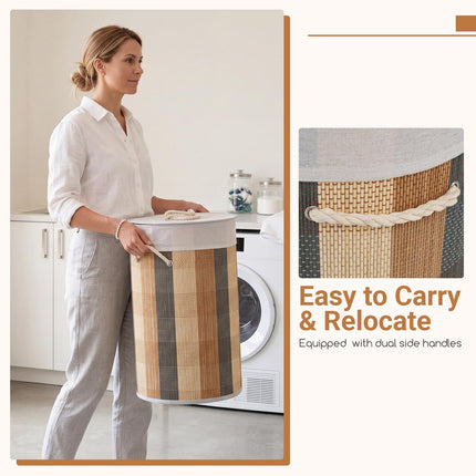 Dreamade 13.2 Gal Round Bamboo Laundry Hamper with Lid