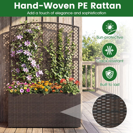 Dreamade Raised Garden Bed with Trellis | 58'' Tall PE Rattan Planter Box w/Liner & Drainage