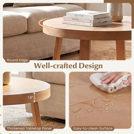 Dreamade 30" Wood Center Table with Thickened Tabletop & Cross-Shaped Pine Wood Frame