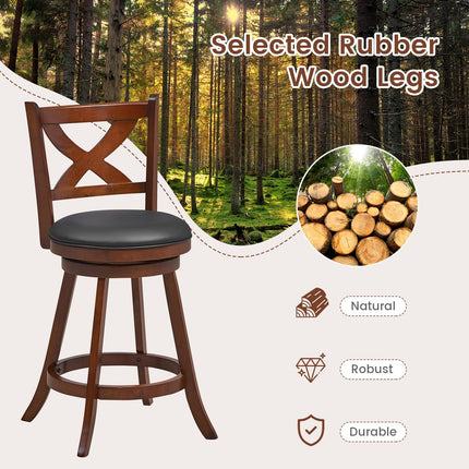 Dreamade Swivel Bar Stools Set of 2, Farmhouse Wooden Barstools with Back