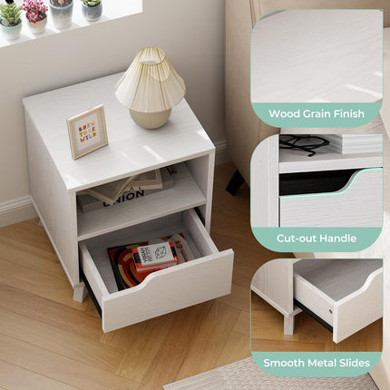 Dreamade 2 Tier Nightstand, Mid Century Modern Bedside Table with Storage Drawer & Open Shelf