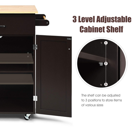 Dreamade Rolling Kitchen Island, Kitchen Trolley Cart with Spice Rack, Large Drawer