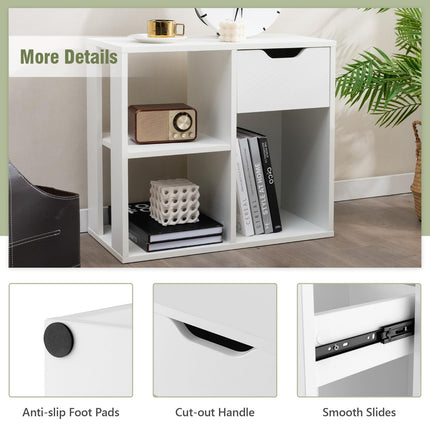 Dreamade 3 Cube Bookcase with Drawer, 2 Tier Bookshelf for Small Space, Modern Freestandin