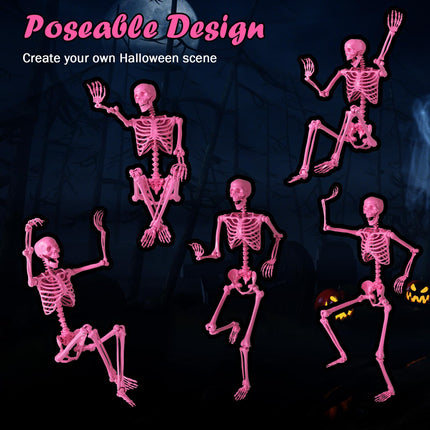 Dreamade 5.5 FT Halloween Pink Skeleton Life-Size Poseable Skeleton with Movable Joints