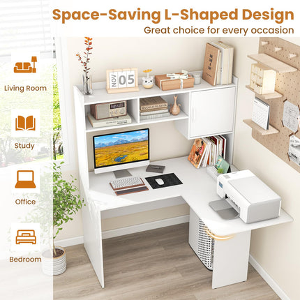Dreamade L Shaped Desk with Hutch, Corner Computer Desk with Storage Shelf & Cabinet