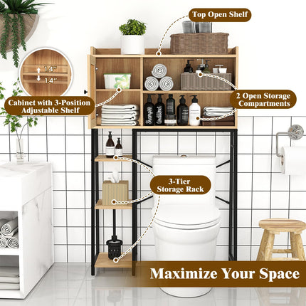 Dreamade Over The Toilet Storage Cabinet, Freestanding Storage Organizer Above Toilet with PE Rattan Door and Adjustable Shelf
