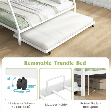 Dreamade Twin Over Full Bunk Bed with Trundle, Heavy-Duty Metal Triple Bunk Beds