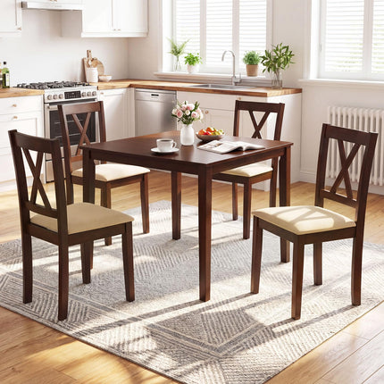 Dreamade 35.5" Square Kitchen Table with Solid Rubber Wood Legs for 4