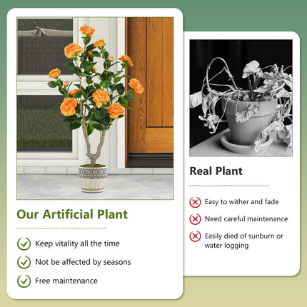Dreamade 36’’ Artificial Camellia Tree Faux Floral Plant Blooming Tree in Nursery Pot