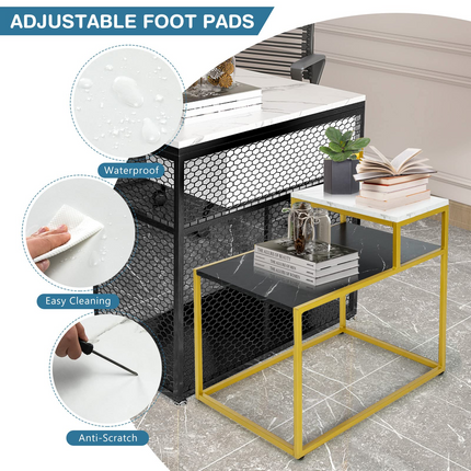 Dreamade End Table, Nightstand w/Storage Shelf, 2-Tier Side Table w/Metal Frame
