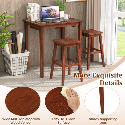 Dreamade Bar Table and Chairs Set - 3-Piece Counter Height Dining Table Set with Hangable Bar Stools