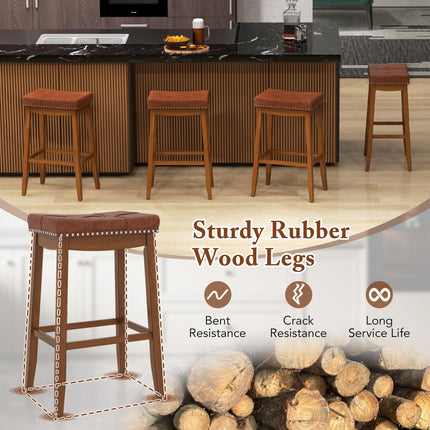 Dreamade Bar Stools Set, 29" Counter Height Bar Stools w/Saddle Seat, Footrest, Rivet, Button Tufted, Rubber Wood Frame