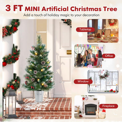 Dreamade 3ft Pre-Lit Mini Tabletop Christmas Tree with 20 Warm White LED Lights, 8 Modes, Timer, 81 PVC & Pine Needles