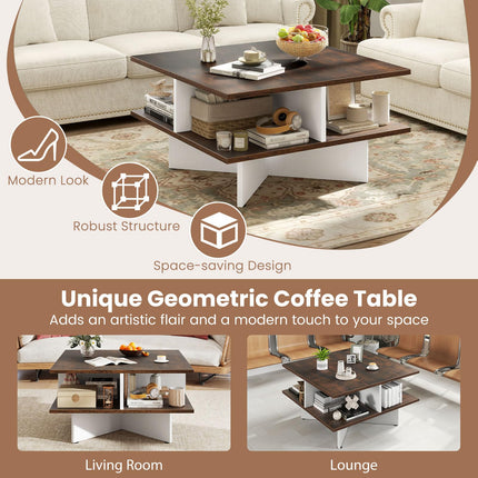 Dreamade Mid Century Modern Center Table with 4 Storage Compartments