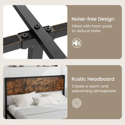Dreamade Full Size Bed Frame with Rustic Headboard & Footboard, Strong Metal Slat Support Mattress Foundation