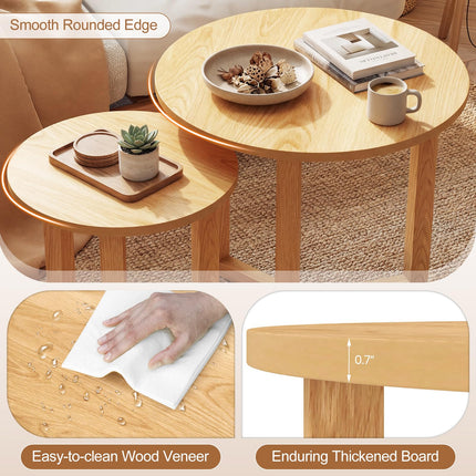Dreamade Farmhouse Round Nesting Coffee Table Set of 2 Wood Nesting End Tables