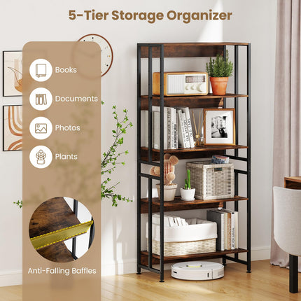 Dreamade 5-Tier Bookshelf, 62" Tall Bookcase w/Tiltable Shelves, Metal Frame, Convertible Display Storage Rack