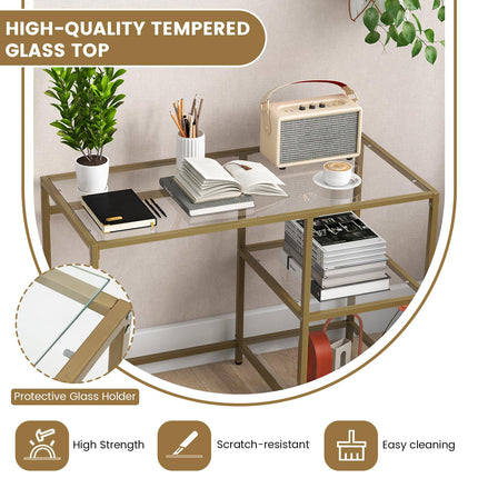 Dreamade 42 Inch Home Office Desk with Tempered Glass