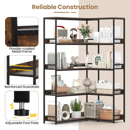 Dreamade 5 Tier Corner Bookshelf with Metal Frame for Living Room