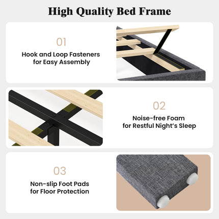 Dreamade Queen/Full/Twin Size Upholstered Bed Frame Platform Bed with Height Adjustable Vertical Channel Headboard
